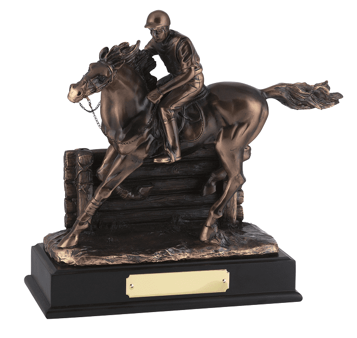 BRONZE PLATED GALLOPING HORSE AND RIDER